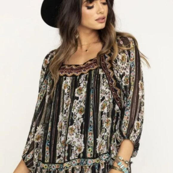 NWOT Free People Dance Magic Tunic Dress in black Size M chiffon embroidered - Picture 6 of 14